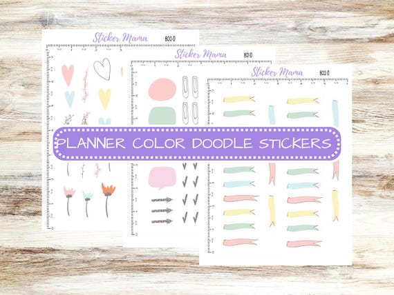 Colored Doodle Planner Stickers | Floral Pastel Deco | Functional Planner Accessories