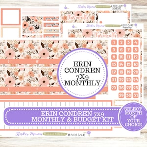 Kit mensual ERIN CONDREN - 3203 // 7X9 // Pretty in Pink Mensual - 7x9 EC Cualquier kit mensual - Kits de planificadores mensuales florales - Presupuesto mensual