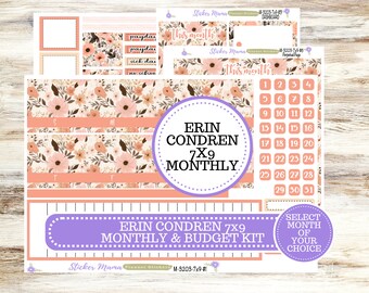 ERIN CONDREN Monthly Kit-3203 || 7X9 ||  Pretty in Pink Monthly  - 7x9 EC Any Monthly Kit - Floral Monthly Planner Kits -  Monthly Budget