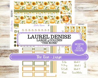 Laurel Denise Large Rose Planner Sticker Kit | 4-COLUMN | Month of your Choice Fall | Sunflower Harvest 3220 | 6-26