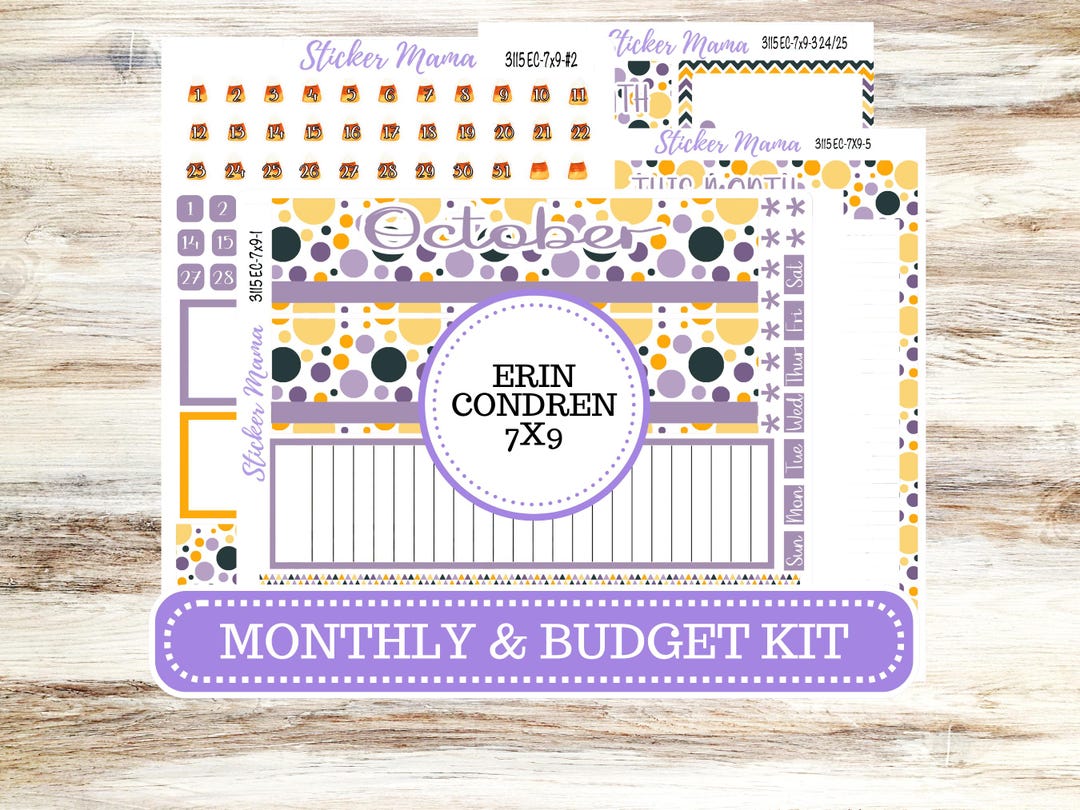 Erin Condren 7x9 Monthly Planner Sticker Kit | 3115 Spooky Palette for ...