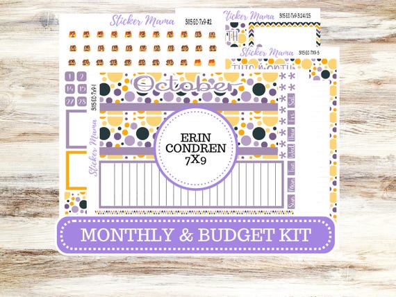 Erin Condren 7x9 Monthly Planner Sticker Kit | 3115 Spooky Palette for October