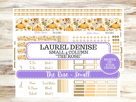 Laurel Denise Small Rose Planner Sticker Kit | 4 Column Mini | Project Mini  | Month of your Choice Fall | 3116 Pumpkin Spice
