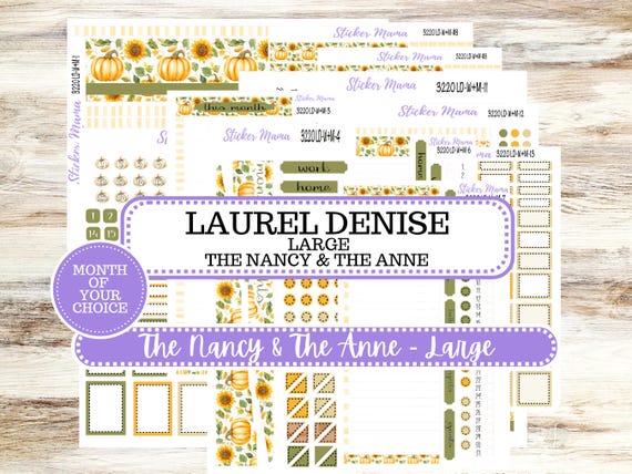 Laurel Denise Large Nancy & Anne Planner Sticker Kit | Vertical Horizontal Week + Month | Month of your Choice Fall | 3220 Sunflower | 6-26