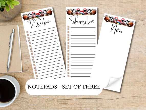 Sporting Spirit - Notepads | Set of Three | 3.5 x 8 | To Do List | Shopping List | Notes