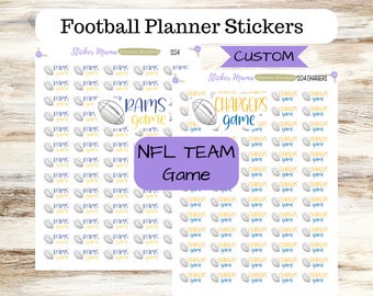 May include: A sheet of planner stickers featuring NFL team logos and the words "RAMS game" and "CHARGERS game". The stickers are white with blue and yellow accents.
