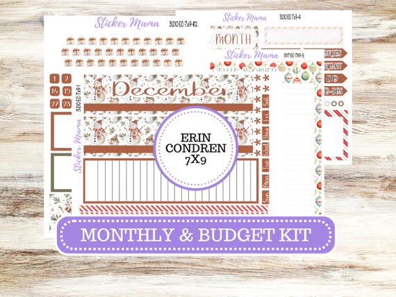 Erin Condren Monthly Planner Sticker Kit 3210 | 7X9 | December Frosty Friends | 9-26