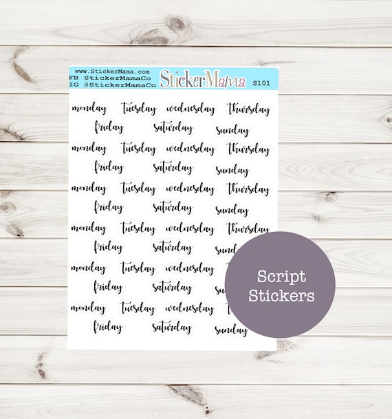 DAYS WEEK SCRIPT S101 Days Week Sticker Day Function Sticker Script Planner Days of the Week Functional Script Day Functional Stickers