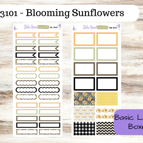 BASIC/HALF-BOX Stickers-3101 || Blooming Sunflowers || Basic Label Stickers -  - Half Boxes - Planner Stickers - Full Box for Planners