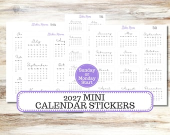 2027 Mini Calendar Stickers | Planner, Laptop, Desk (Removable Matte)