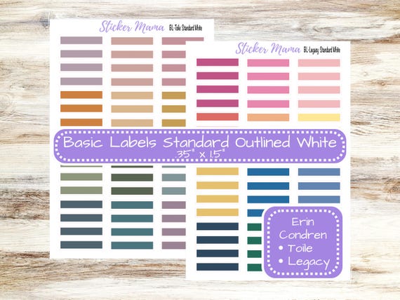 Basic Labels Standard Outline in White | Erin Condren Toile | Erin Condren Legacy