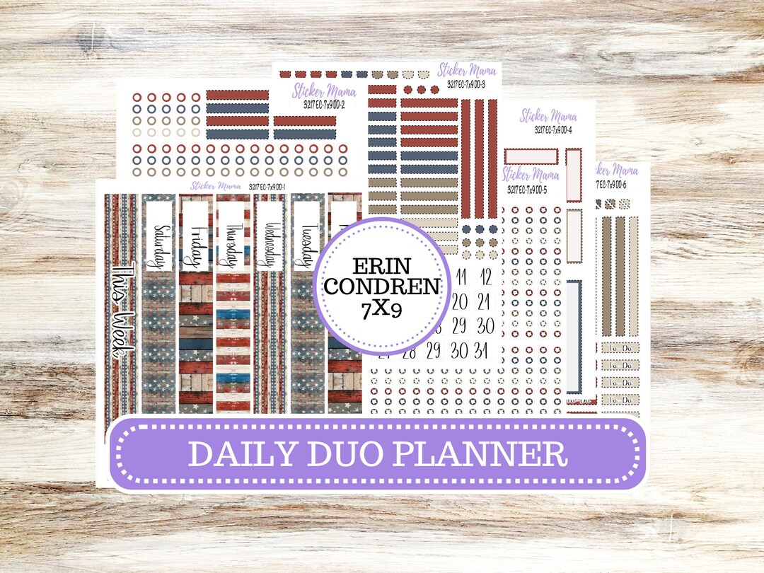Erin Condren Daily Duo Planner Sticker Kit | 3217 Old Glory - Etsy