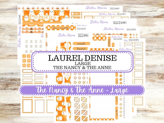 Laurel Denise Large Nancy & Large Anne Planner Sticker Kit | Vertical Horizontal Week + Month | October Cozy Ghost 3222 | 7-26