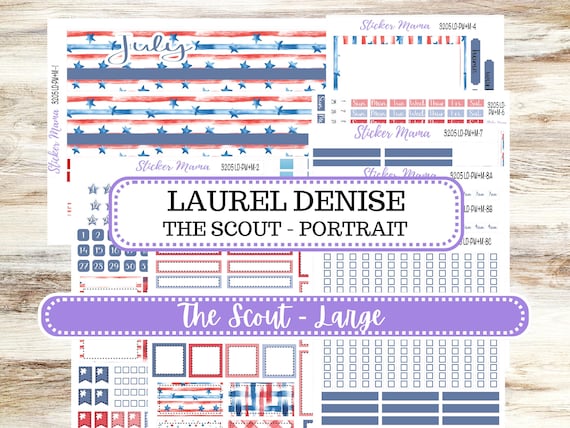 Laurel Denise Large Scout Planner Sticker Kit | Portrait Weekly + Monthly | July Patriotic Festivities 3205 | 4-26