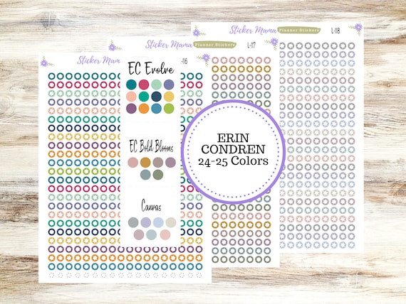 EC COLOR CIRCLES w/dashed white middle || Erin Condren Dots || 2024-2025 Colors || Evolve, Bold Blooms, Canvas
