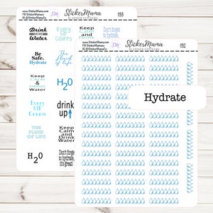 HYDRATE STICKERS 1132 1133 Planner Stickers Water Intake Stickers H20 Stickers Water Quote Planner Stickers