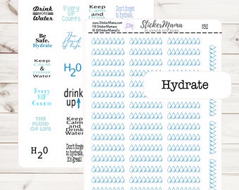 HYDRATE STICKERS 1132 1133 Planner Stickers Water Intake Stickers H20 Stickers Water Quote Planner Stickers