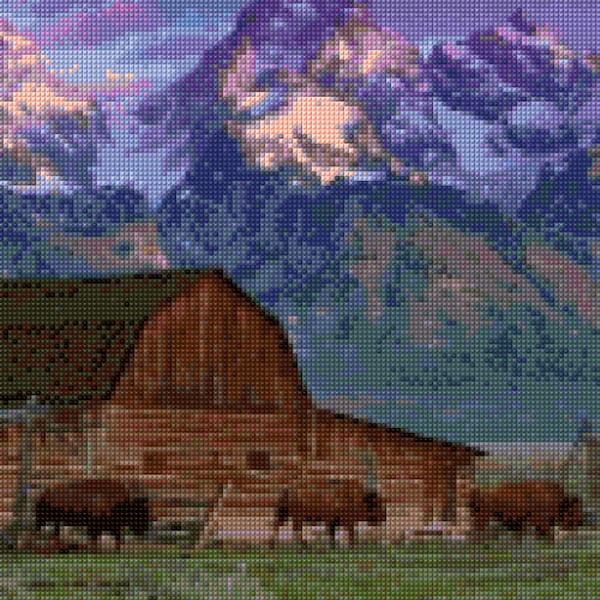 Wyoming Mountains and Bison landscape Cross Stitch pattern PDF - Instant Download!