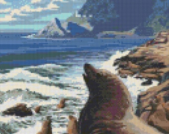 Vintage Oregon Coast travel poster Cross Stitch pattern PDF - Instant Download!