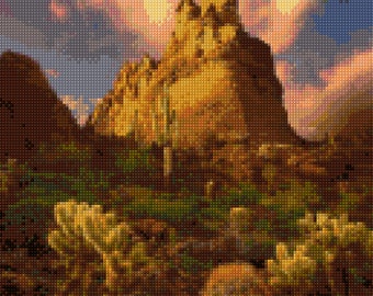 Superstition Mountain Arizona Desert landscape Cross Stitch pattern PDF - Instant Download!