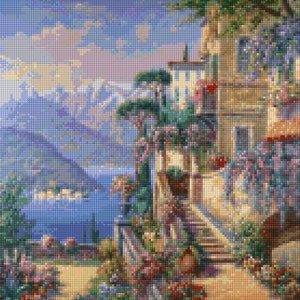 Mediterranean Villa landscape Cross Stitch pattern PDF Instant Download image 1