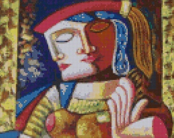 ピカソの絵画「泣く女」のクロスステッチ パターン PDF - 1