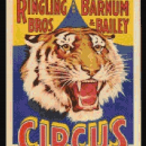 Vintage Ringling Bros & Barnum and Bailey Tiger Circus Cross Stitch pattern  poster PDF - Instant Download!