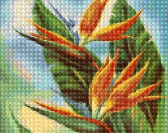 1950s Bird of Paradise Hawaiian Mid Century Cross Stitch pattern PDF - Instant Download!