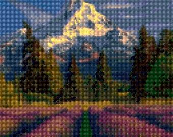 Patrón de punto de cruz del paisaje del Monte Hood de Oregón en formato PDF: ¡descarga instantánea!