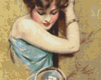 Art Deco Harrison Fisher 'Her Future' 1919 Cross Stitch Pattern - PDF Instant Download