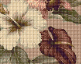 1950s Hibiscus and Orchids Mid Century Cross Stitch pattern PDF - Instant Download!