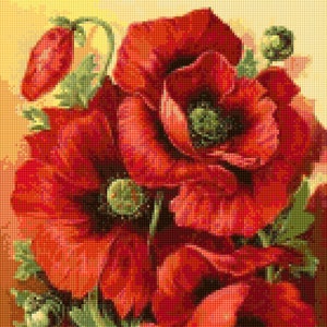 Red Poppies Larger Version Cross Stitch pattern  PDF - Instant Download!