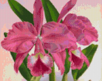 Padrão de ponto cruz de orquídeas rosa PDF - download instantâneo!