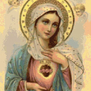 Patrón de punto de cruz del Sagrado Corazón de la Virgen María antigua en PDF - ¡Descarga instantánea!