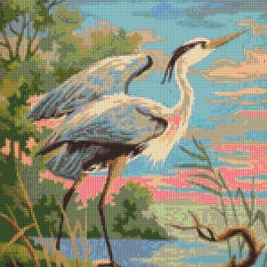 1950s Crane Mid Century Cross Stitch pattern PDF - Instant Download!