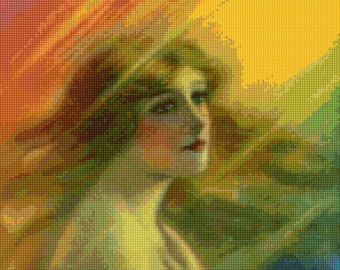 The Rainbow Girl Art Deco Cross Stitch Pattern - PDF Instant Download