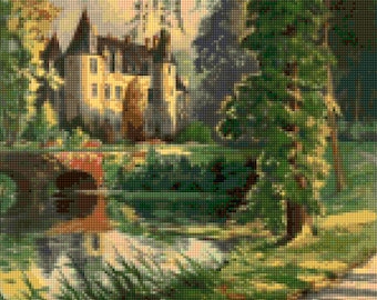 Vintage French Chateau Cross Stitch pattern PDF - Instant Download!