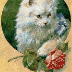 Victorian Kitten and Rose Cross Stitch pattern - Vintage Cats PDF - Instant Download!