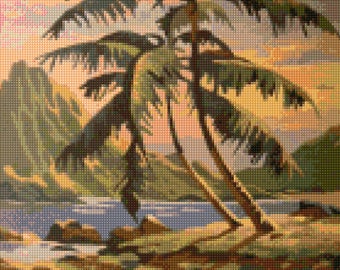 1950s Tropical Palms Mid Century Cross Stitch pattern PDF - Instant Download!