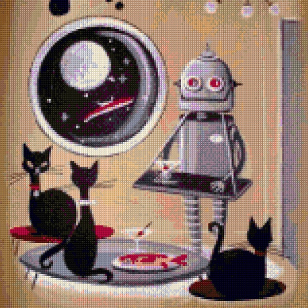 Mod Robot Mid Century cross stitch pattern art of El Gato Gomez PDF - Instant Download!