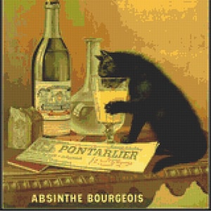 Victorian Absinthe Bourgeois Cat Cross Stitch pattern - PDF - Instant Download!