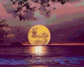 Twilight Moon Over Water Cross Stitch pattern PDF - Instant Download!