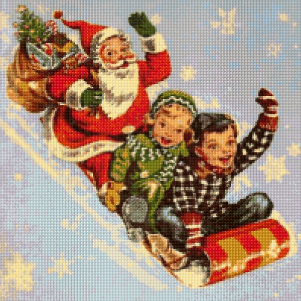 1950s Santa Sled Cross Stitch pattern Mid Century PDF - Instant Download!