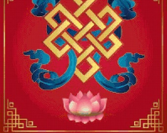 Buddhist Endless Knot Auspicious Symbol Cross Stitch pattern - PDF - Instant Download!