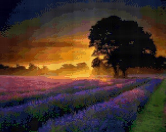 Provence France Lavender Field Sunset Cross Stitch pattern PDF - Instant Download!