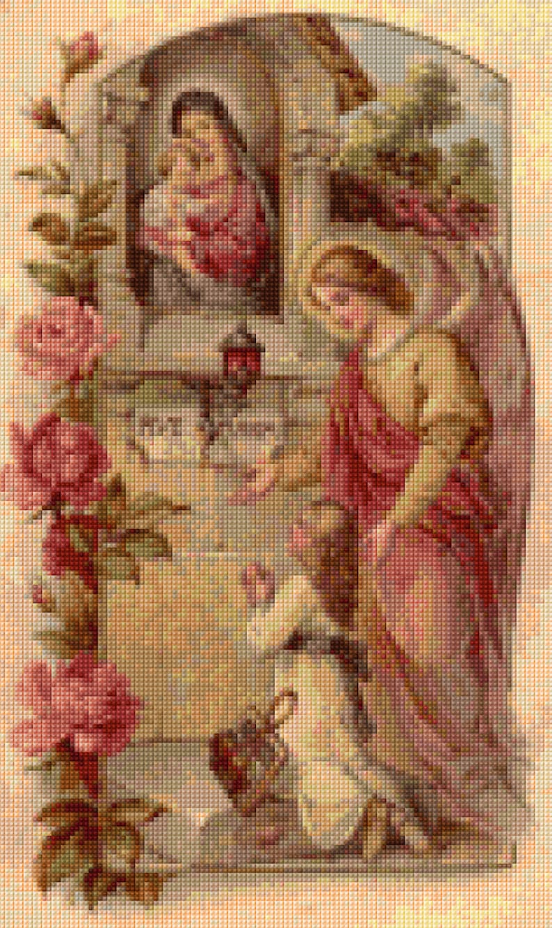 Vintage Guardian Angel Prayer Cross Stitch pattern PDF Instant Download image 1