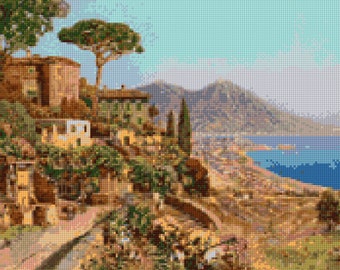 Mount Vesuvius Naples, Italy landscape Cross Stitch pattern PDF - Instant Download!