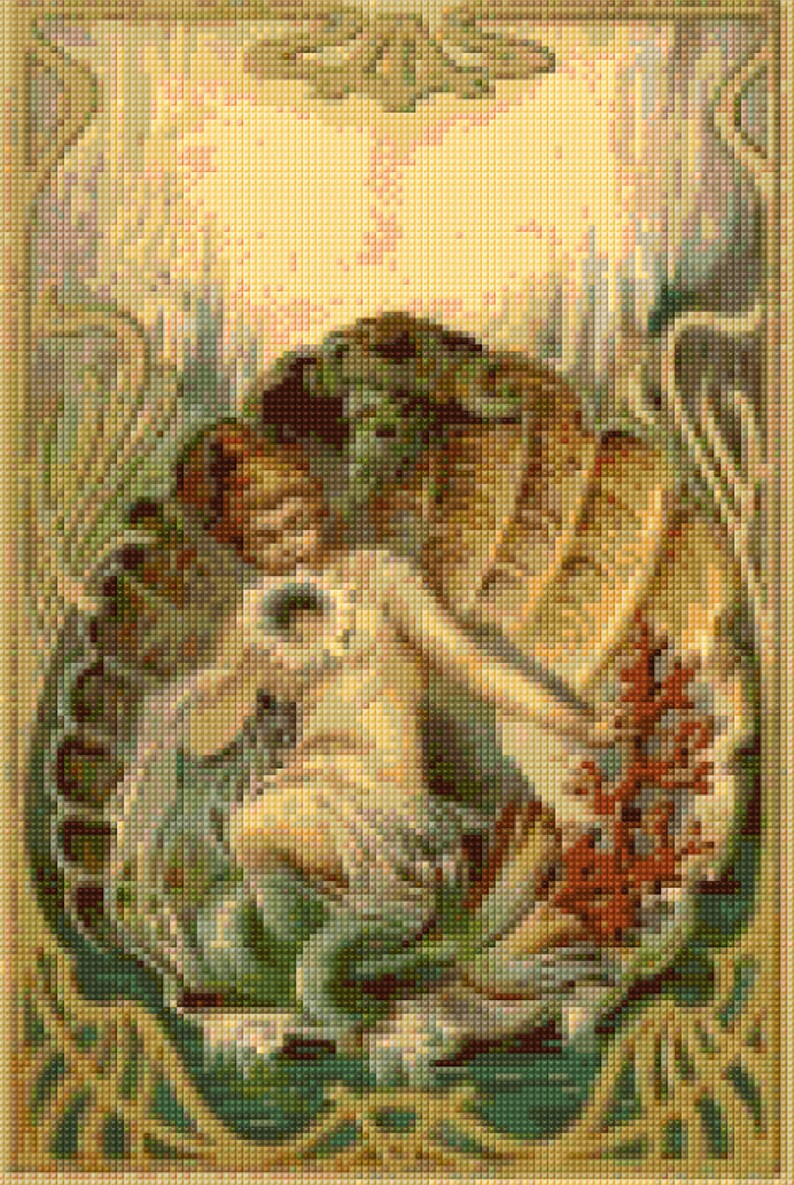 Art Nouveau Mermaid Cross Stitch pattern PDF Instant Download image 1