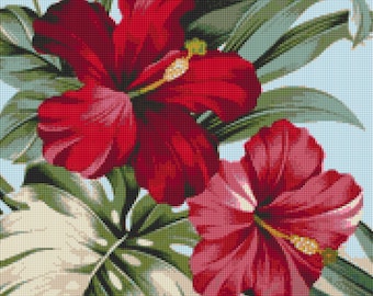 1950s Hibiscus Mid Century Cross Stitch pattern PDF - Instant Download!