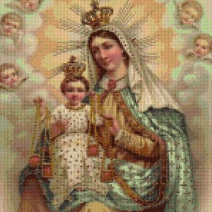 Schema per punto croce dell'antica immagine sacra di Maria e Gesù in formato PDF - Download immediato!